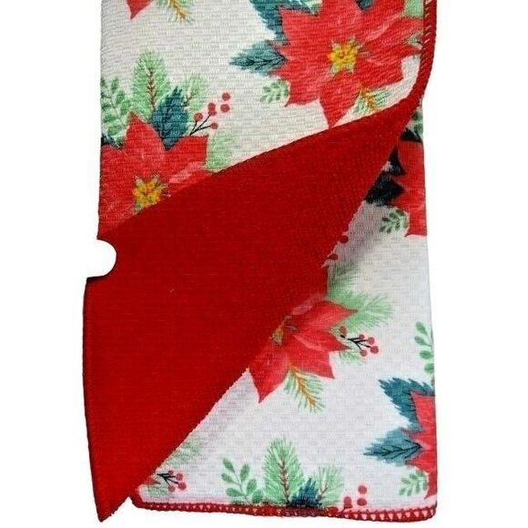 Poinsettia Dish Drying Mats Red Green on White 2pc Reversible Christmas Kitchen - Picture 2 of 3